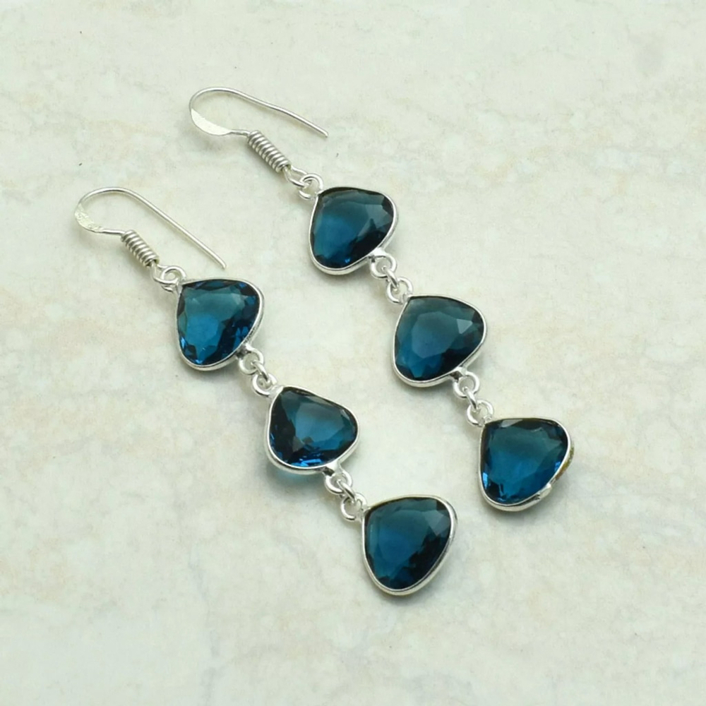 Blue Topaz Gemstone Drop Dangle Earrings 925 Sterling Silver NWT